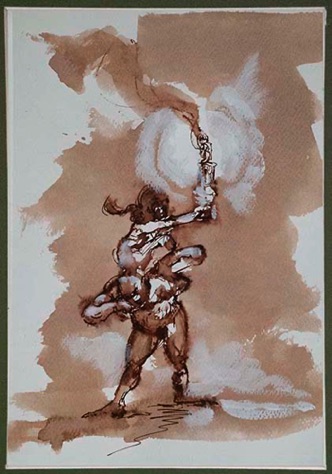 "Making light 1" Line & Wash with gouache. 15x19cm